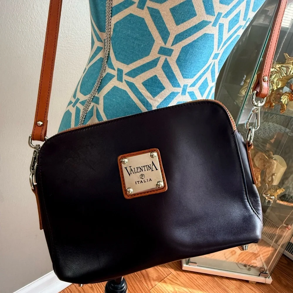 VALENTINA ITALIA Womens Crossbody Bag Dark Burgundy Leather MADE IN ITALY